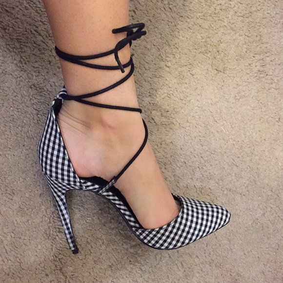 NEW Charlotte Russe gingham lace up heels - Picture 3 of 4